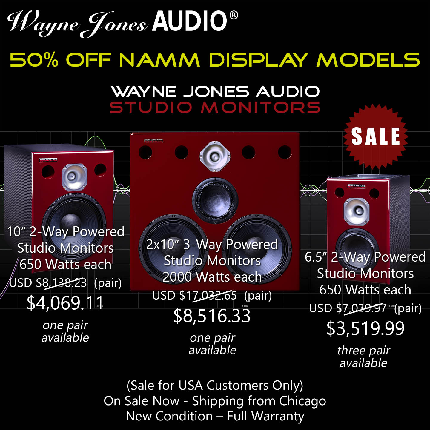 Wayne Jones Audio 50% OFF NAMM 2025 DISPLAY MODELS (USA Customers Only). Recording studio monitors